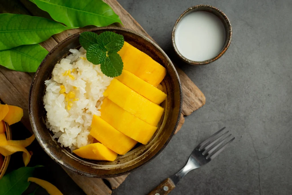 fresh-ripe-mango-sticky-rice-with-coconut-milk-dark-surface (Web H)